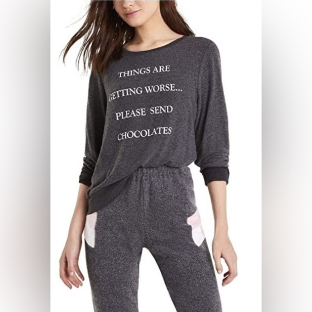 Wildfox Send Chocolates Charcoal Gray Baggy Sweatshirt , size L